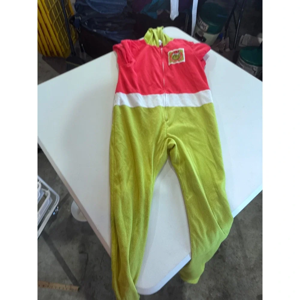 Dr Seuss The Grinch Kids Hooded Fleece Union Suit Pajamas Red Green Size M 8